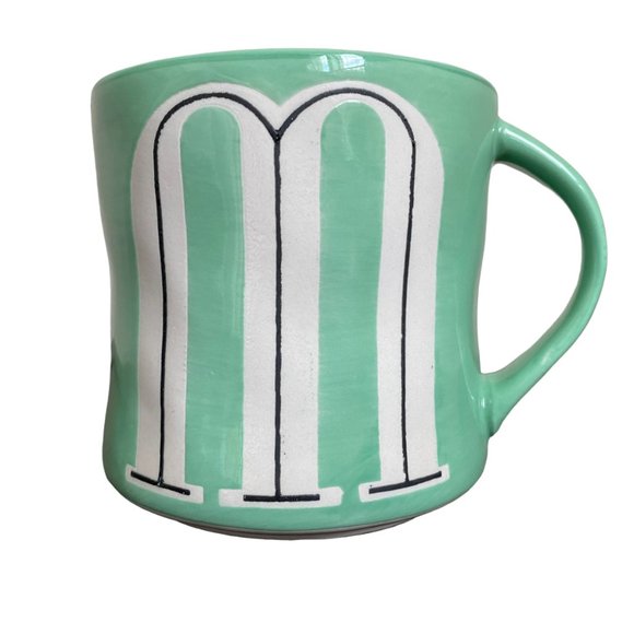 Anthropologie Mia Colorway Haindpainted Letter M Monogram Initial Mug NWT Green - Picture 3 of 7